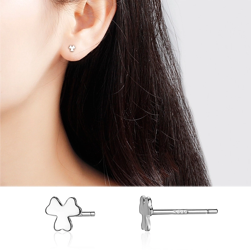 1 Pair 925 Sterling Silver Four Leaf Clover Star Lightning Ear Studs