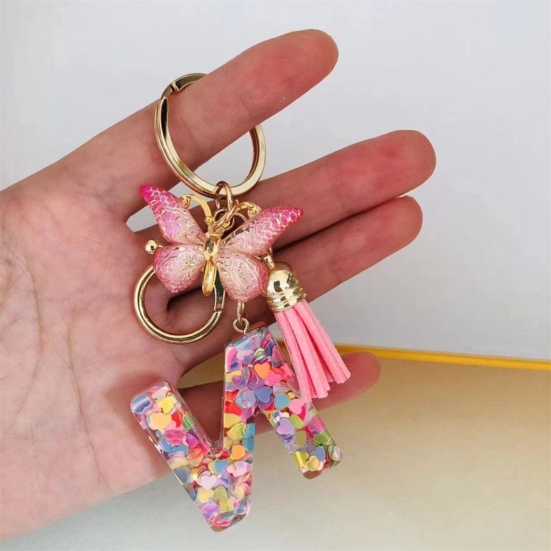 Classic Style Commute Letter Butterfly Resin Unisex Bag Pendant Keychain