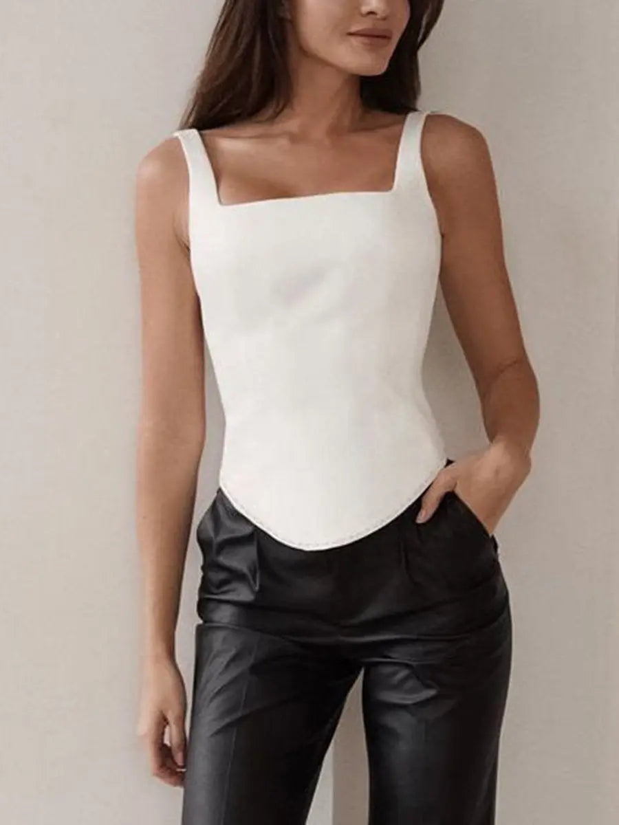 Square Neck Solid Color Tank Tops
