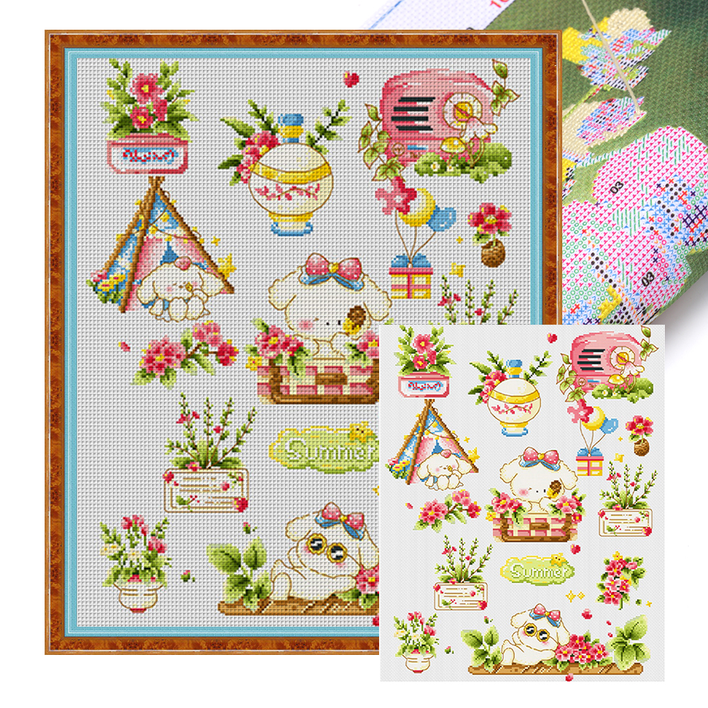 Curly Rabbit Full 11CT Pre-stamped Canvas(55*65cm) Cross Stitch(backstitch)