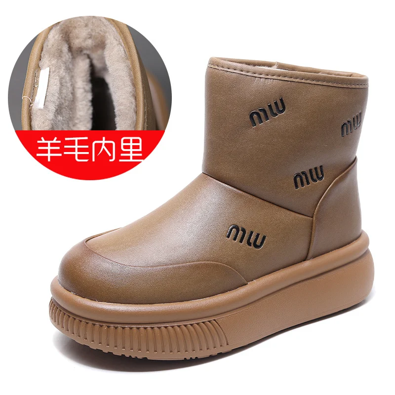 Yyvonne Cow Skin Thick Bottom Plus Velvet Warm Lamb Velvet Snow Boots Women's Shoes Winter New Retro Boots Age-Old Cotton Shoes