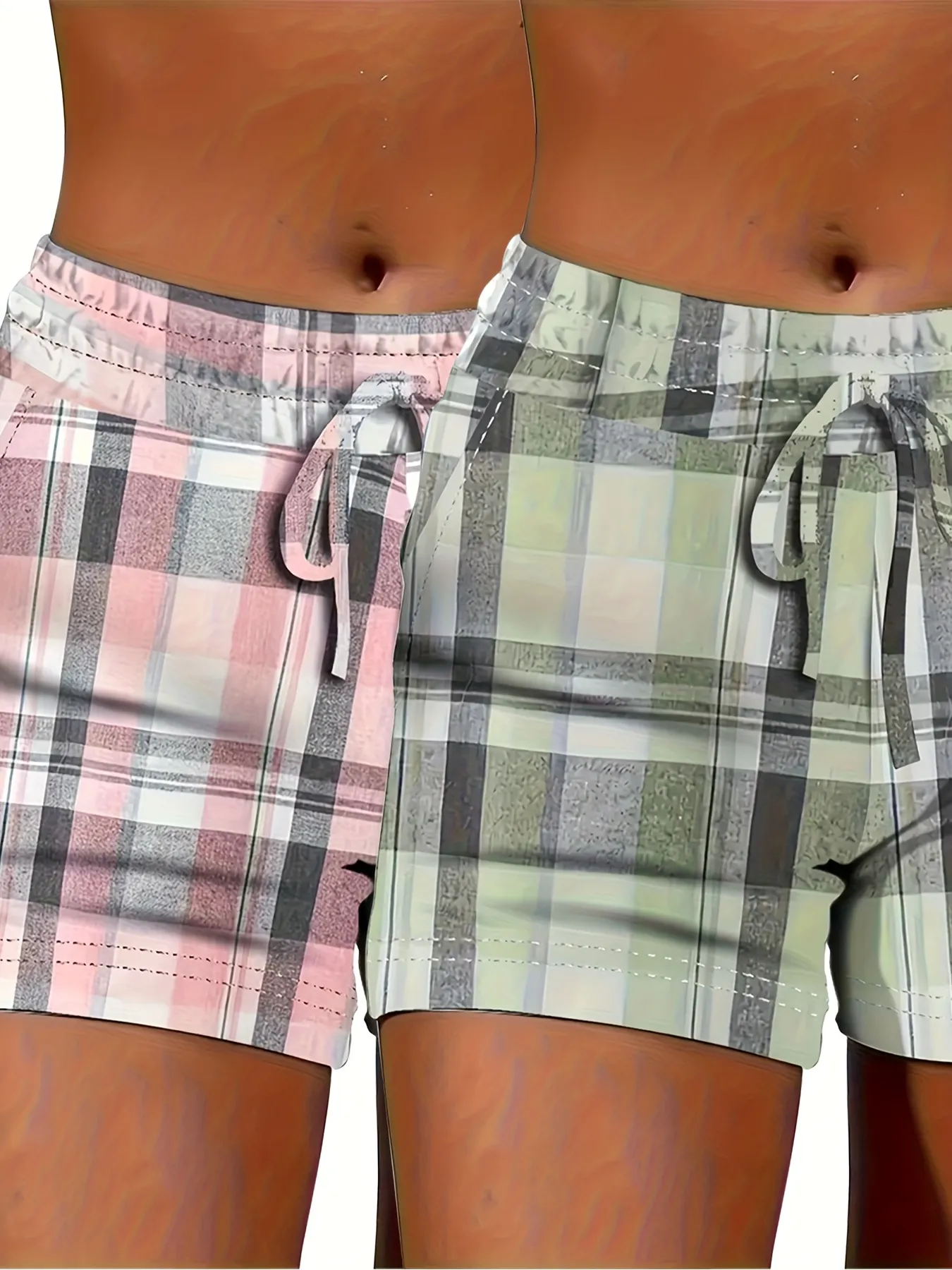 European & American New Womens Two Piece Printed Shorts Casual High Waist Elastic Short