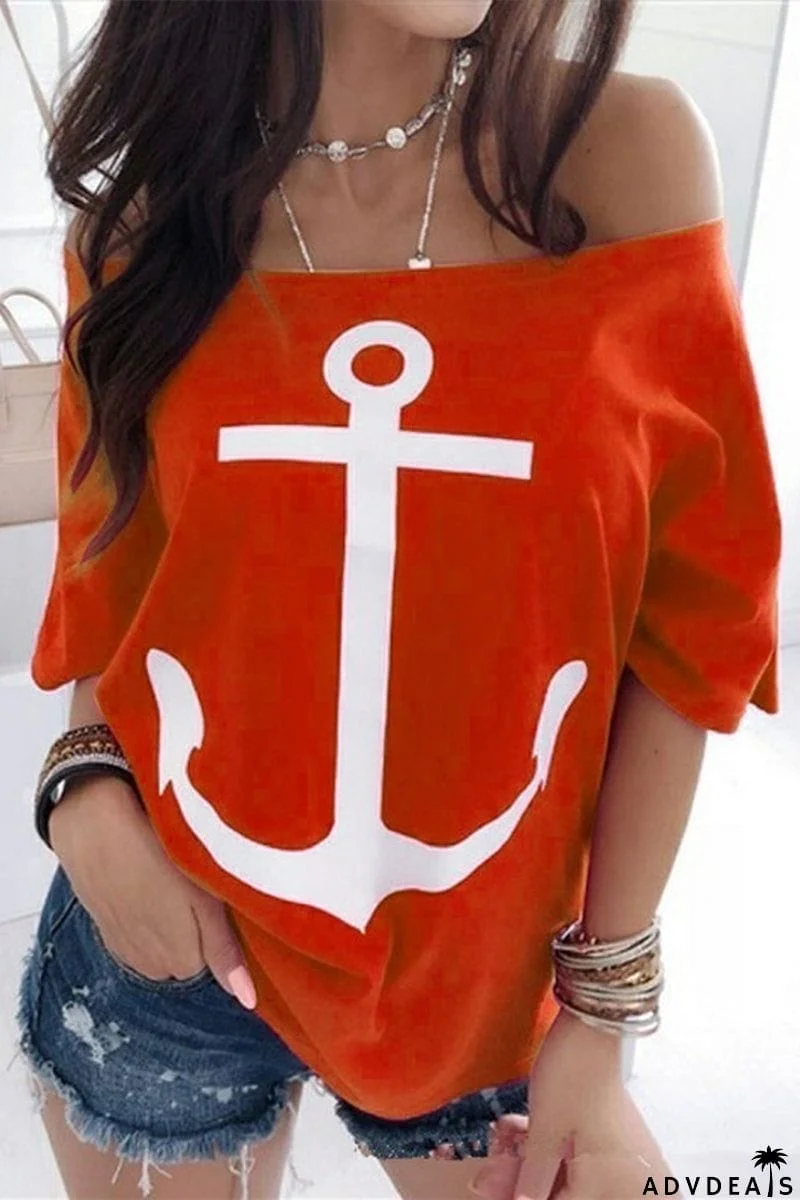 Casual Street Print Patchwork Off the Shoulder T-Shirts