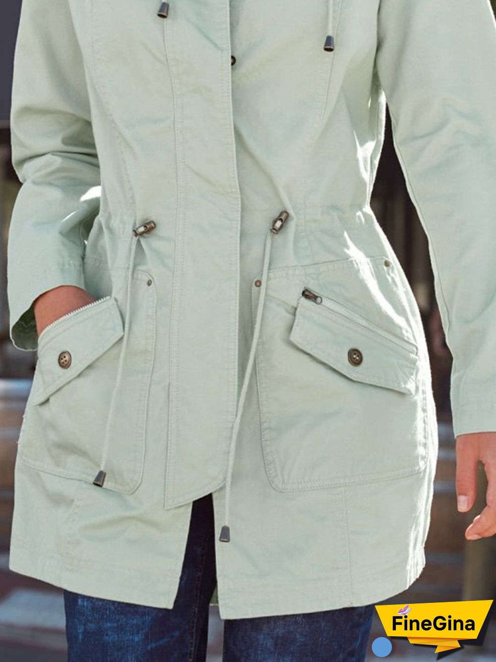 Plain Long Sleeve Pockets Plus Size Casual Windbreaker