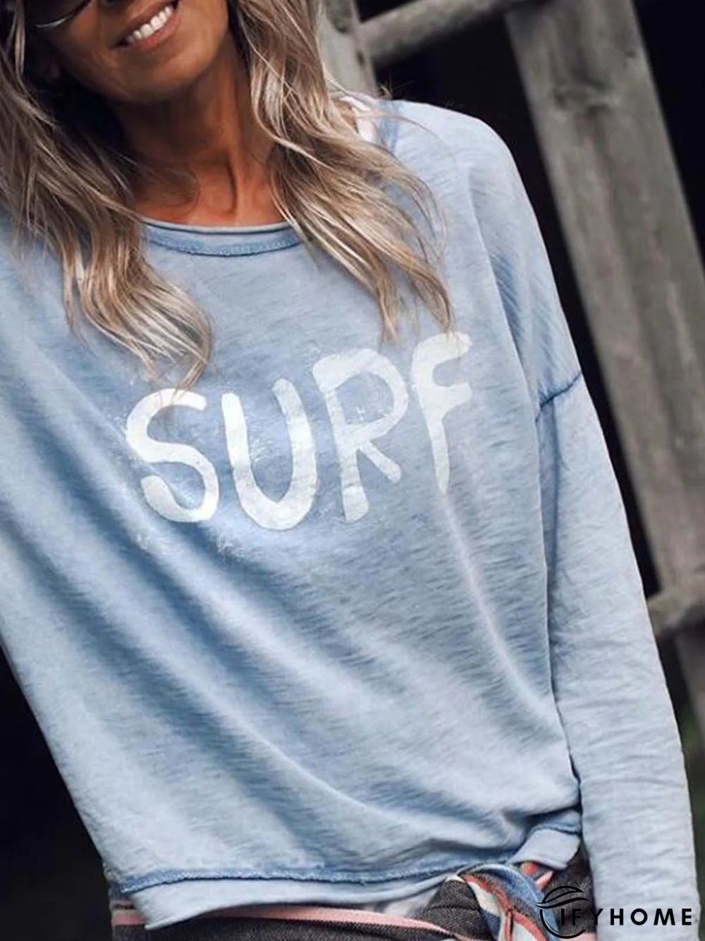 Casual Letter Long Sleeve Printed T-shirt | IFYHOME