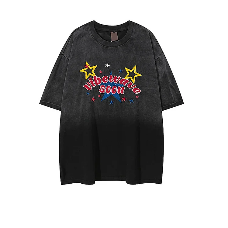 High Version Of Vintage Embroidery Washed  T-Shirt
