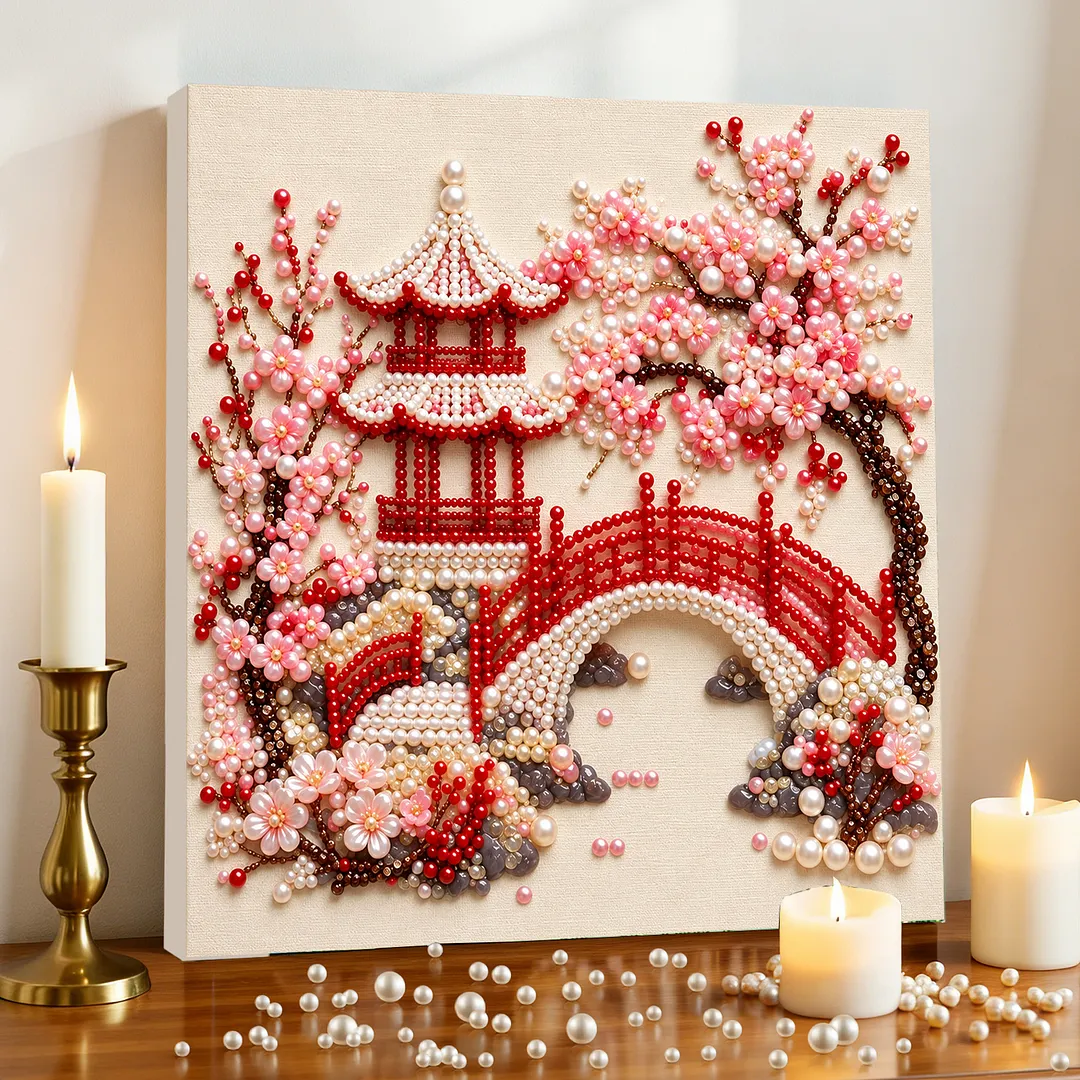 Framed Pearl Painting Kit Floral Pagoda Wall Art 7.87x7.87in