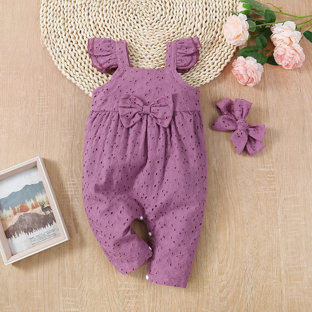 2PCS Cute Solid Color Baby Sleeveless Jumpsuit