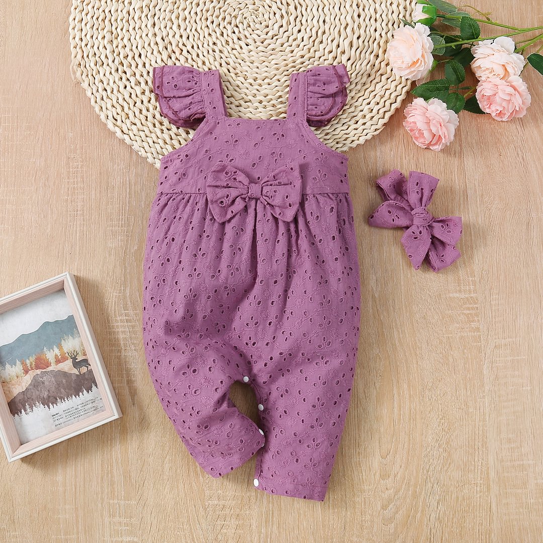 2PCS Cute Solid Color Baby Sleeveless Jumpsuit
