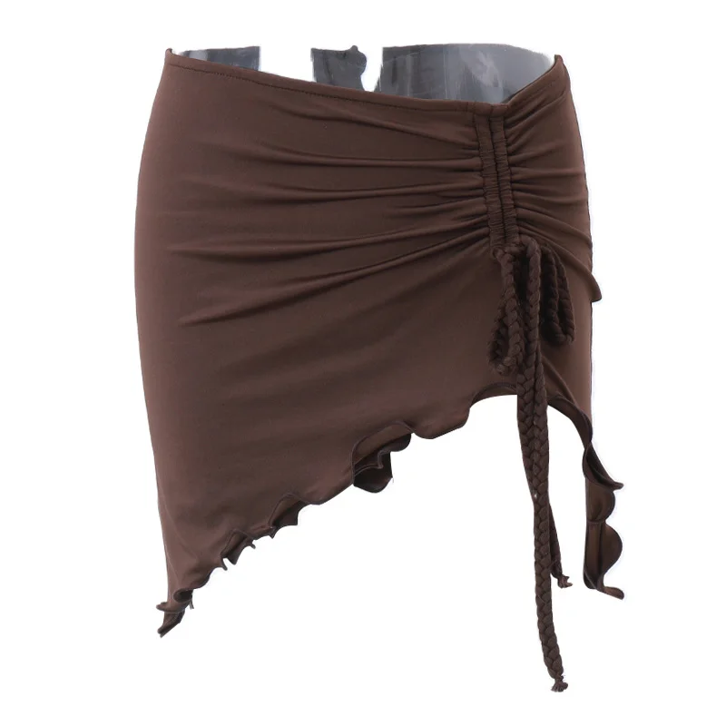 Brownm Brownm 2023 Ins Women's Fashion Vintage Pleated Drawstring Waist Skirt
