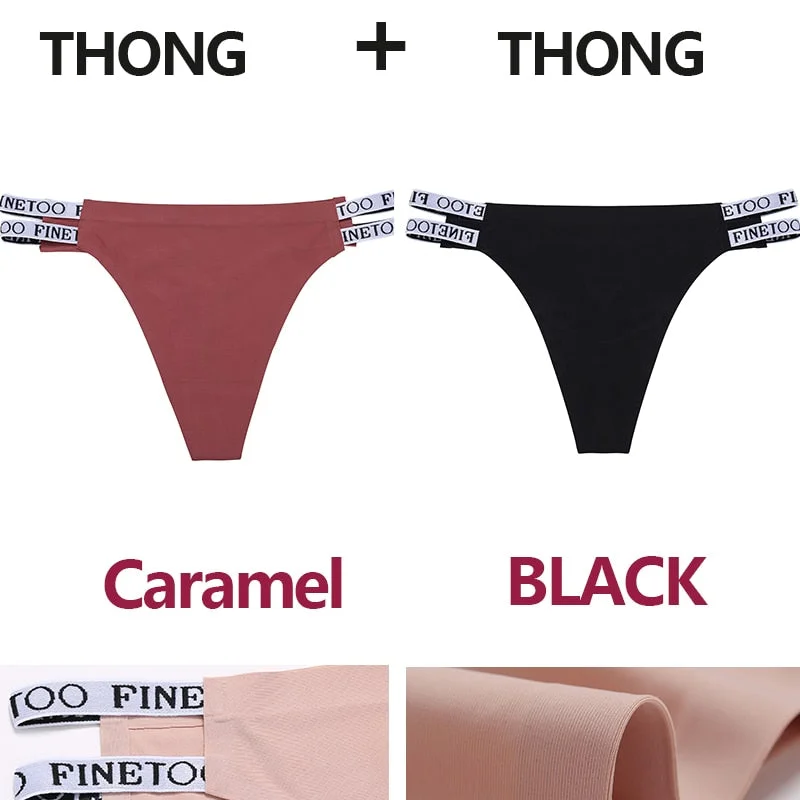 2PCS/Set Seamless Women's Thong Sexy Bikini Underwear G-string Letter Lingerie Femme Low-Rise Panties Ice Silk Women Underpants