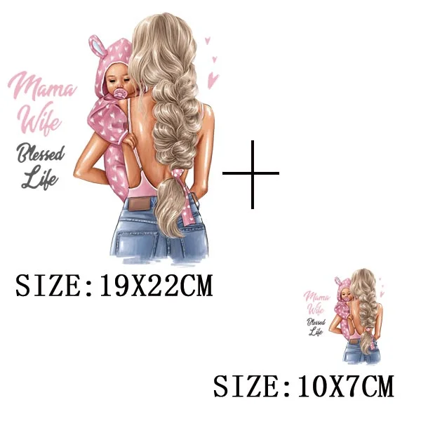 Mom&Baby Iron On Transfer For Woman Clothing DIY Washable Thermal Stickers On T-shirt Lovely Design Appliqued Patches On Clothes