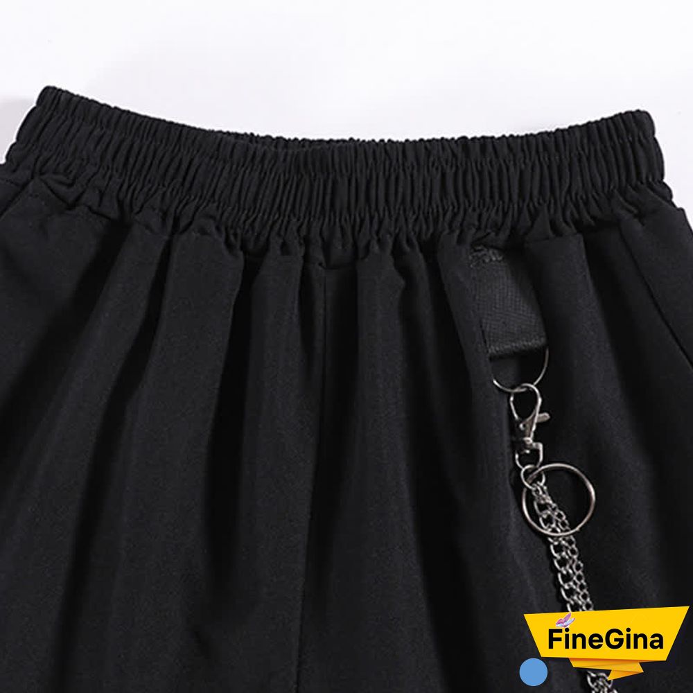 Gothic Pure Color Lapel Blazer Wide Leg Chain Cargo Shorts