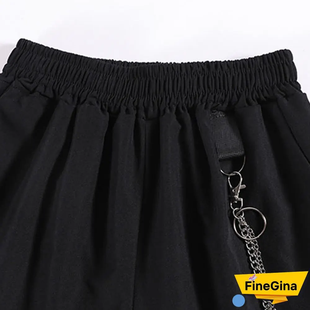 Gothic Pure Color Lapel Blazer Wide Leg Chain Cargo Shorts
