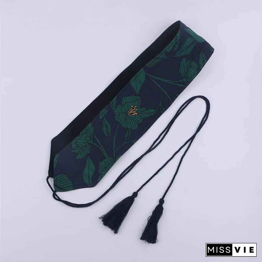 Vintage Print Tassel Lace Up Hanfu Waistband