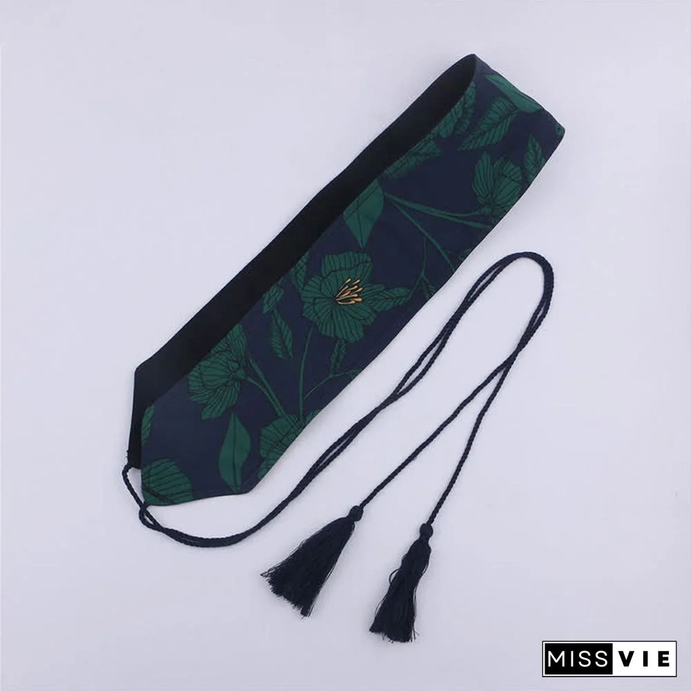 Vintage Print Tassel Lace Up Hanfu Waistband