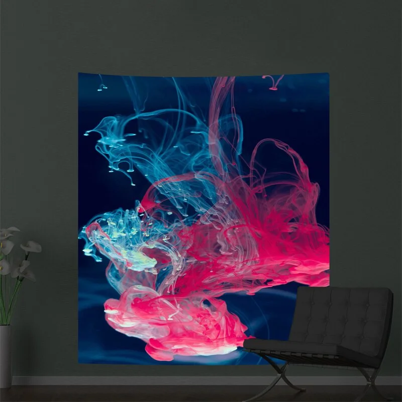 3m*1.8m Fluorescent Tapestry Psychedelic Mushroom Jellyfish Hanging Cloth Home Wall Decoration Glow Under Ultraviolet Light
