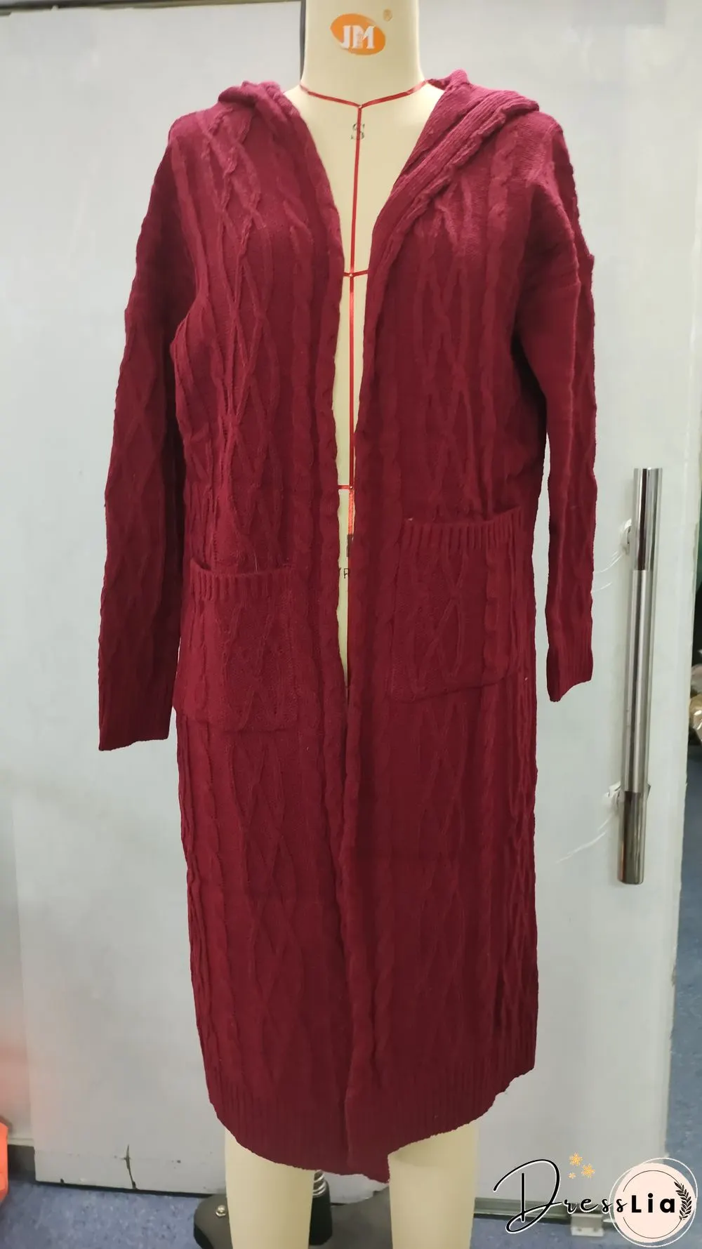 Hooded Solid Knitted Long Cardigan Twist Sweater Coat