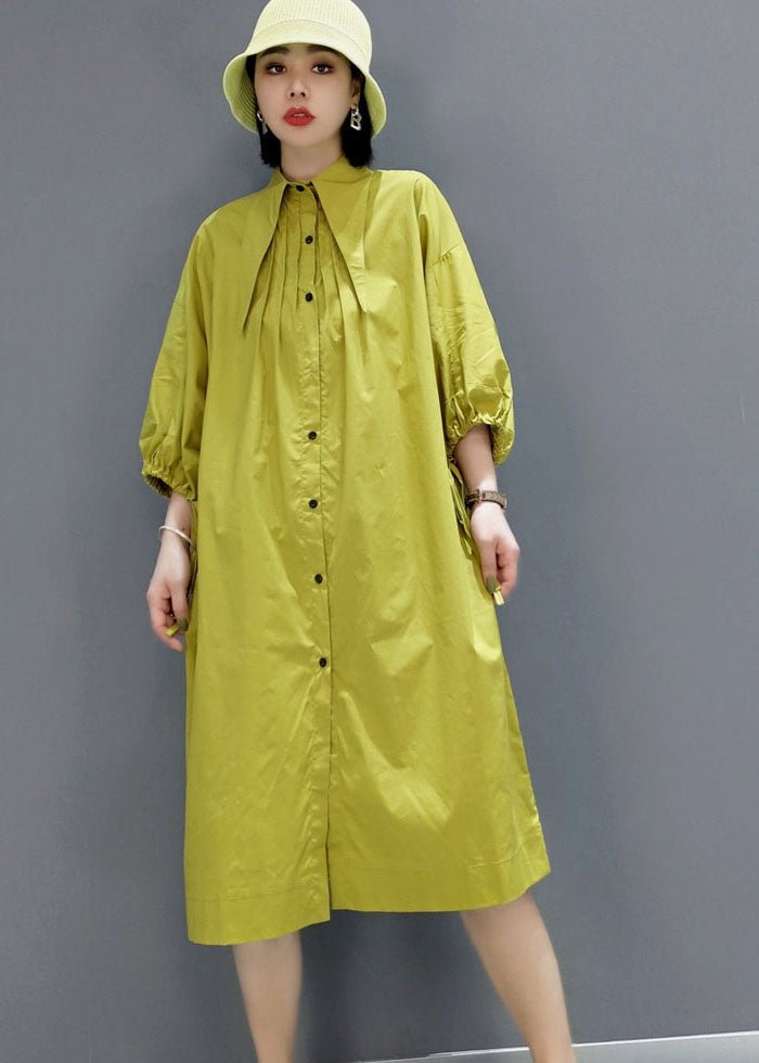 Vintage Green wrinkled Peter Pan Collar shirt Dresses