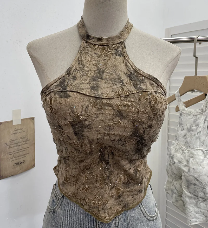 Nigikala Nigikala Babes Hanging Neck Slings Slings Tlit Holes Made Old Bare Back Short With Thoracic Tops 1663