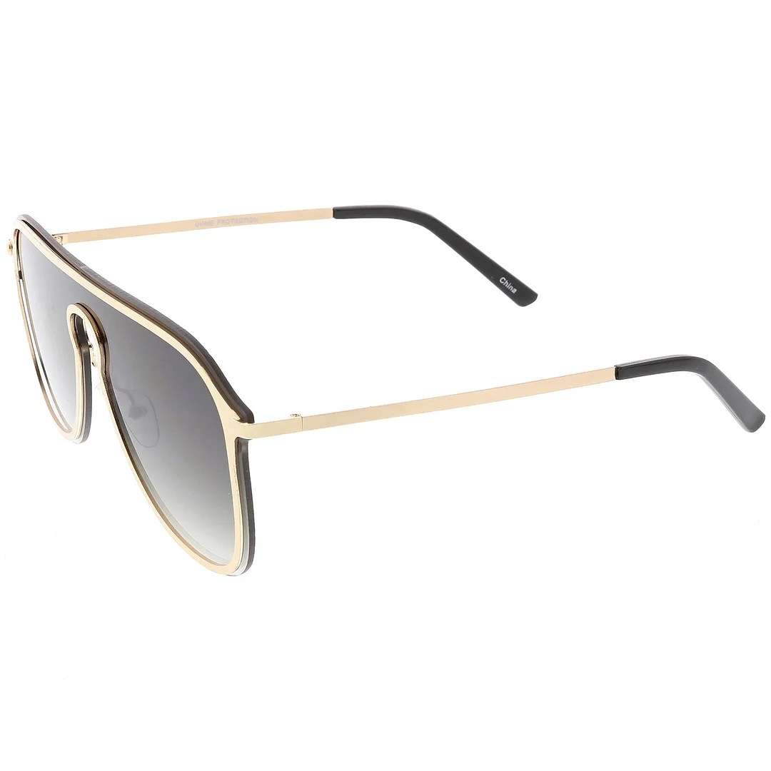 Futuristic Rimless Visor Aviator glasses Metal Trim Mono Lens 57mm