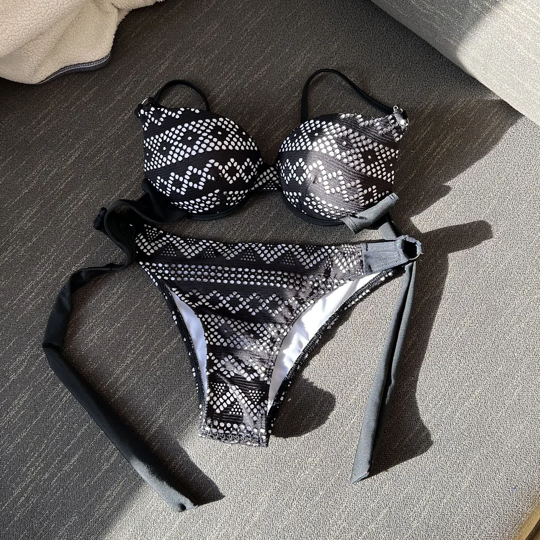 Churchf 2023 New Sexy Hard Cup Hollow Net Cloth Sexy Drawstring Tied Swimsuit Bikini