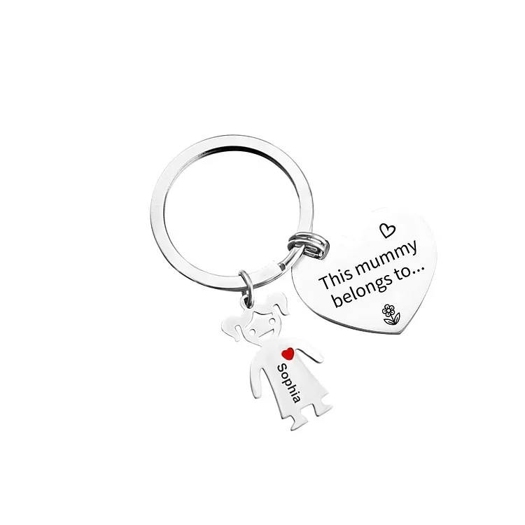 Mother's Day Gifts Personalized Heart Keychain With 1 Kid Charm "This Mummy/Mommy Belongs to" For Her