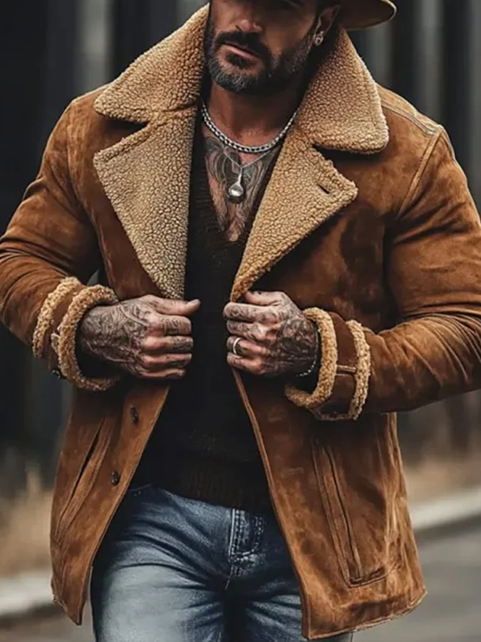 Men's Vintage Outdoor Polar Fleece Lapel Plush Pocket Jacket