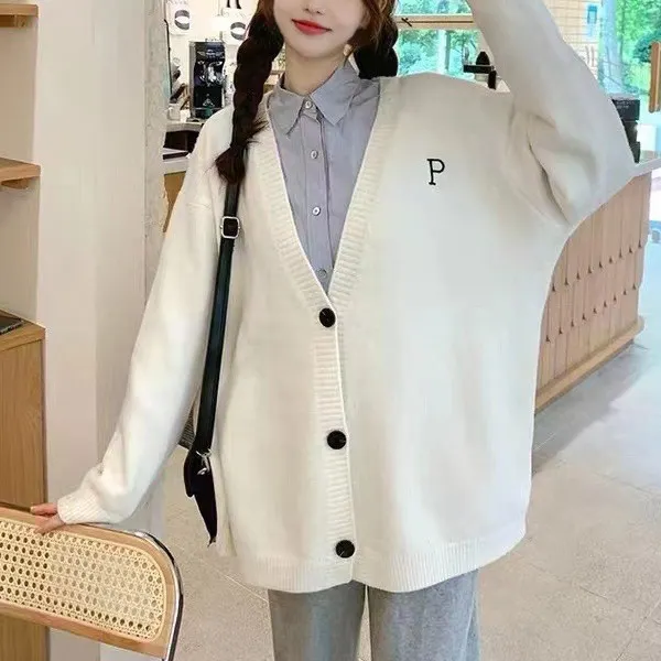 Churchf Churchf Wind Sweater Coat Women's Sheep Wool Winter New Wear Letters Embroidered Loose Knit Cardigan Top