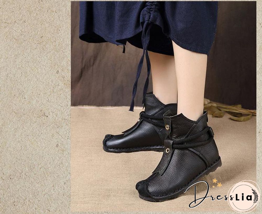 Women Genuine Leather High Quality Fashion Short Flats Ankle Boots