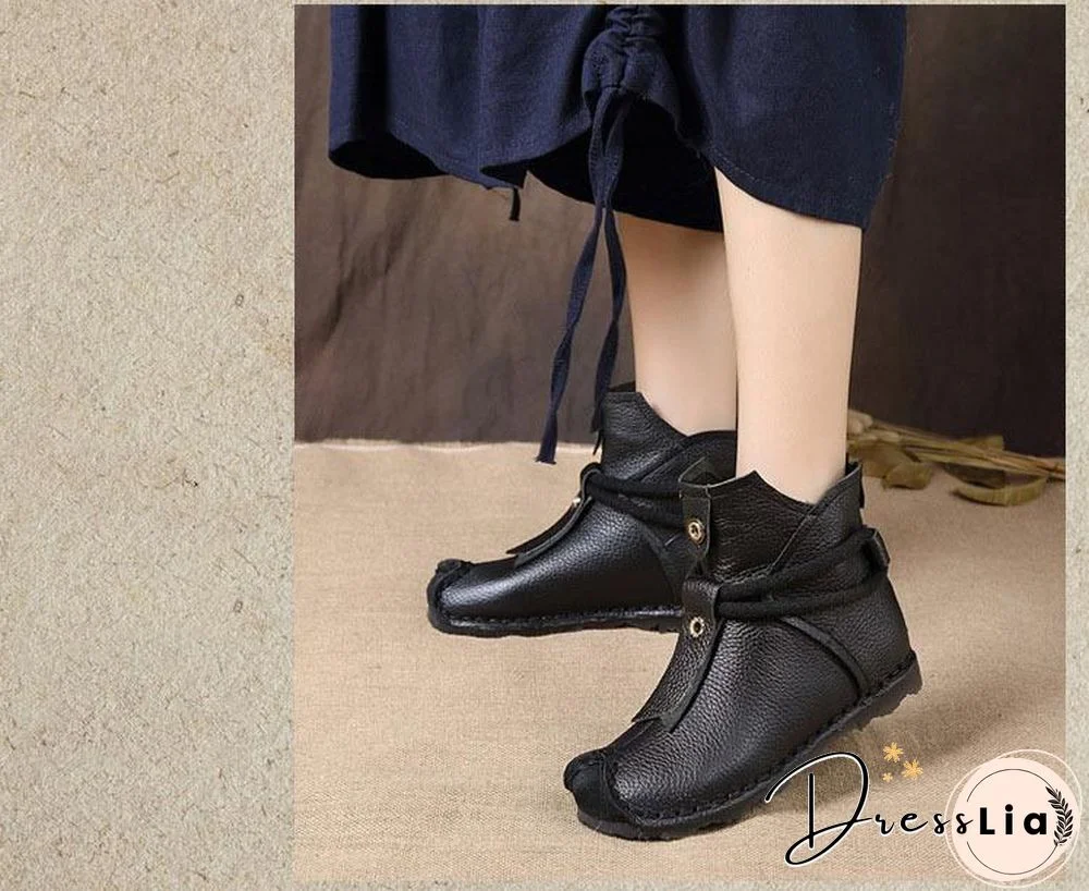 Women Genuine Leather High Quality Fashion Short Flats Ankle Boots