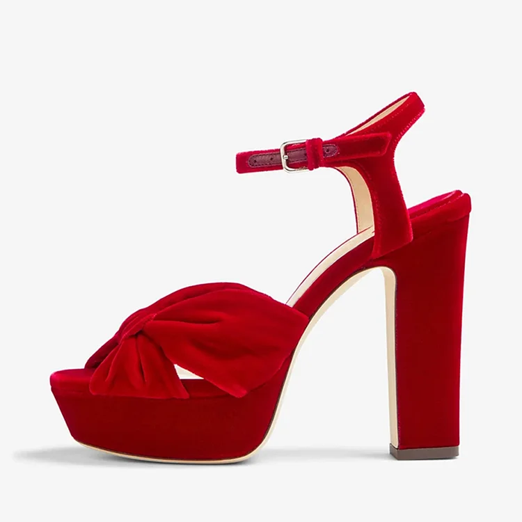 Red Velvet Ankle Strap Platform Sandals Vdcoo