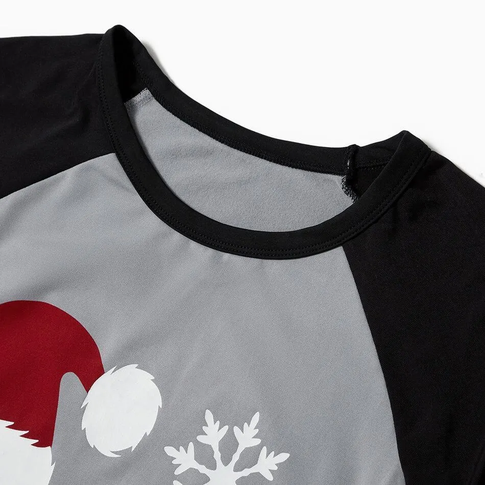 Christmas Hat Print Letter Top and Plaid Pants Family Matching Pajamas Sets