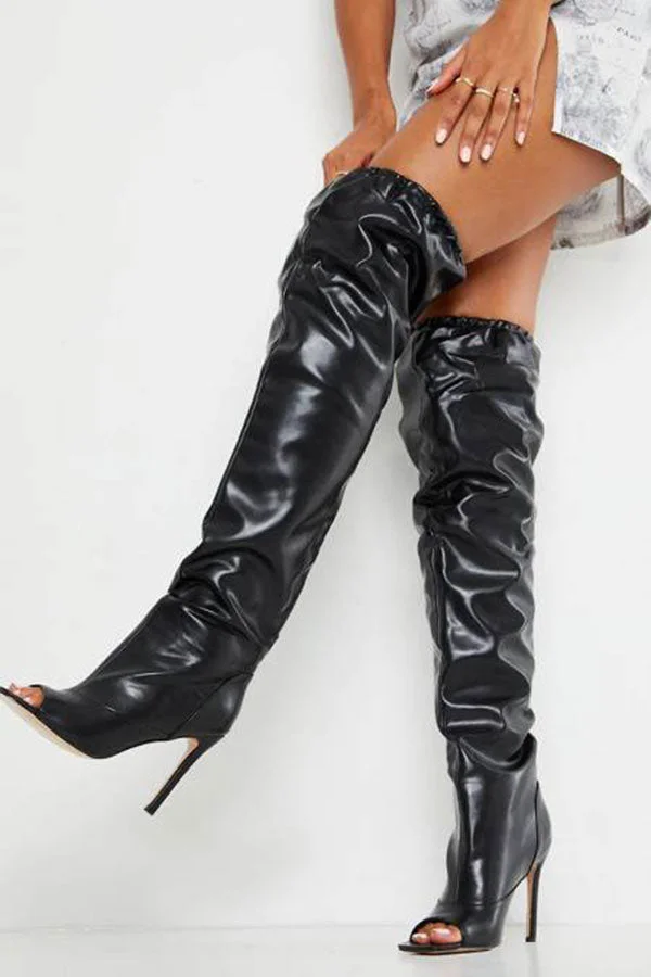Solid Color Classic Over The Knee Peep Toe Boots