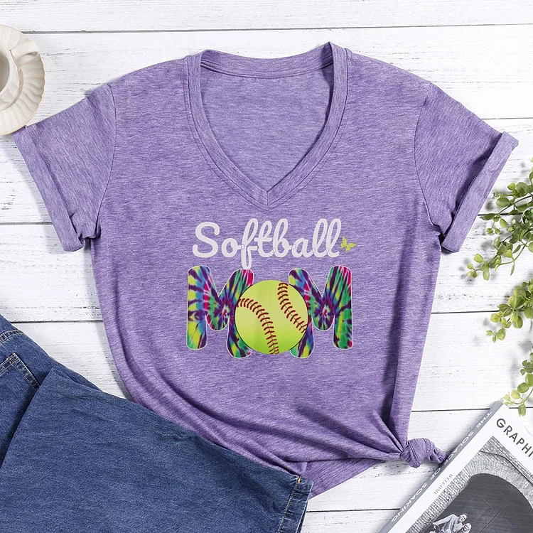softball mom V-neck T Shirt-Annaletters