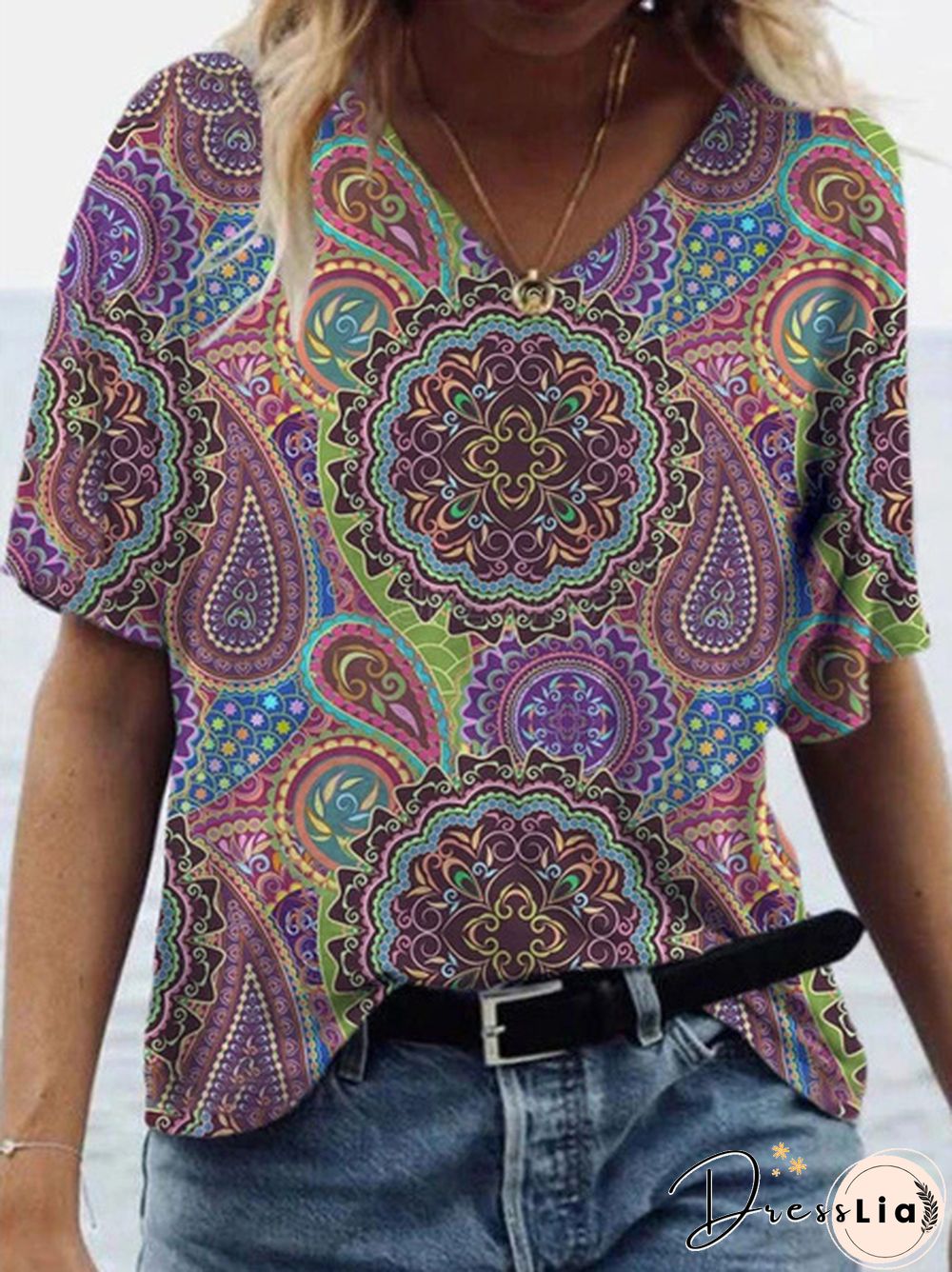 Spring And Summer Women's Printed Short Sleeve Tops Casual Shirts Plus Size Blouse Fashion V-neck Tshirt Plus Size XS-8XL