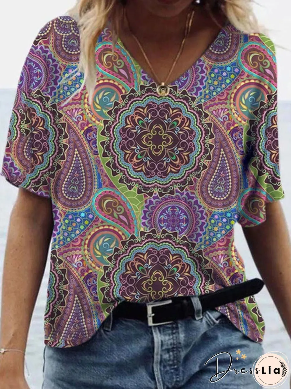 Spring And Summer Women's Printed Short Sleeve Tops Casual Shirts Plus Size Blouse Fashion V-neck Tshirt Plus Size XS-8XL