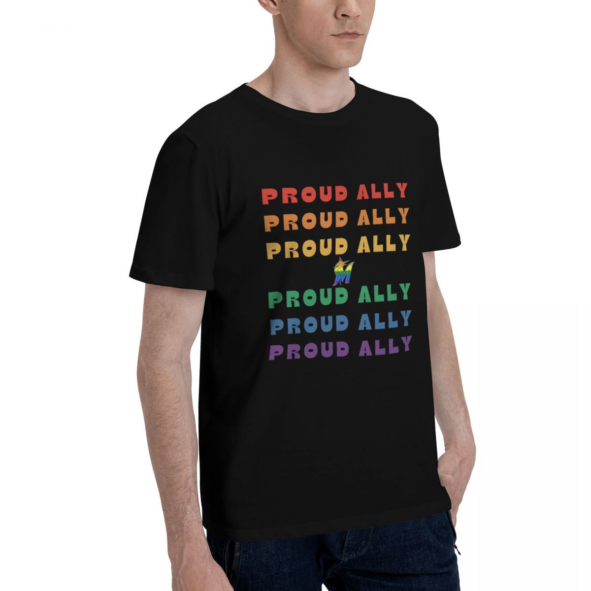 Miami Marlins Proud Ally Printed Men's Cotton T-Shirt
