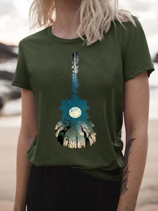 Woods Of The Moon Print Short Sleeve Women's T-shirts in  mildstyles