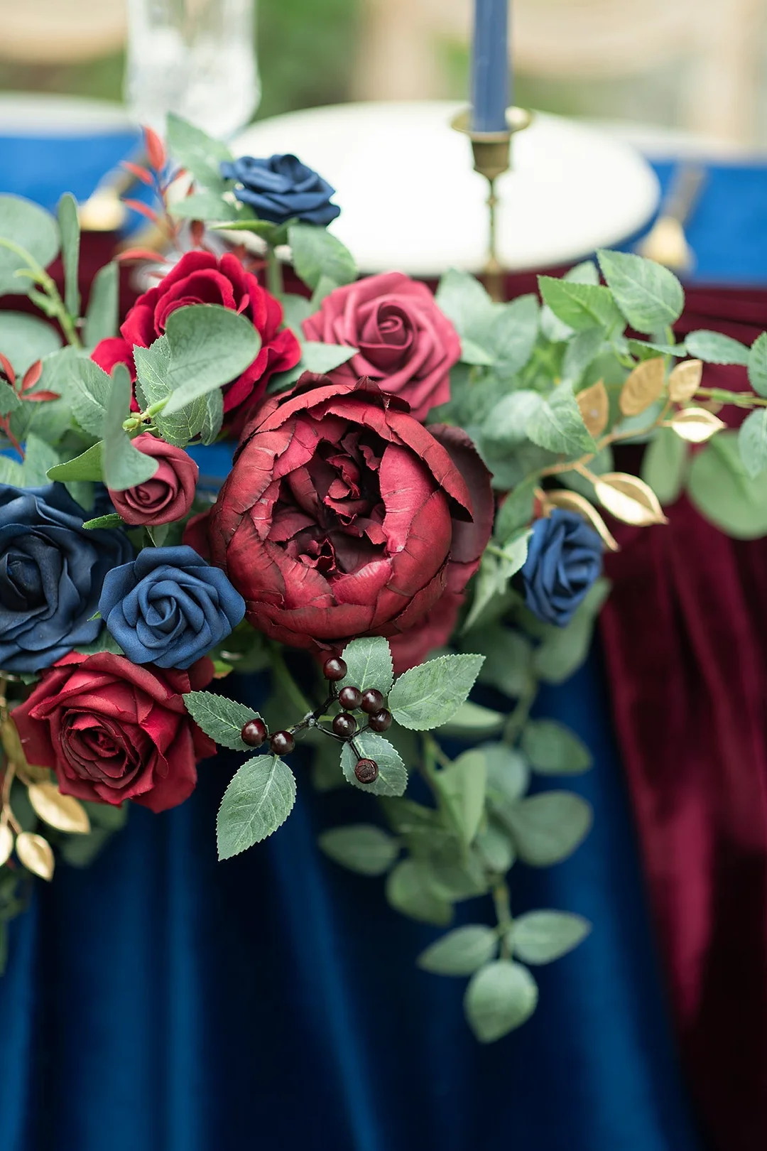Head Table Floral Swags in Burgundy & Navy