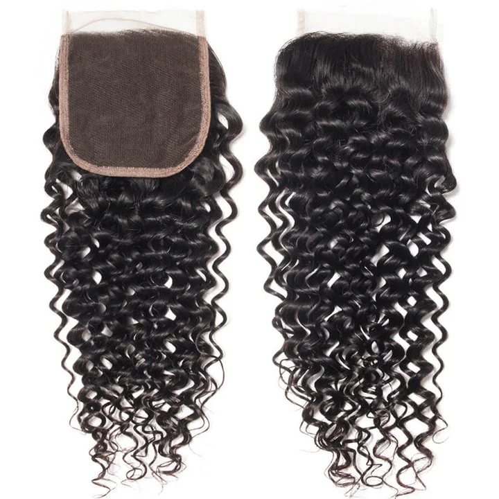 Deep Curly 12A 4X4 5X5 Transparent Lace Closure Human Hair Closure 