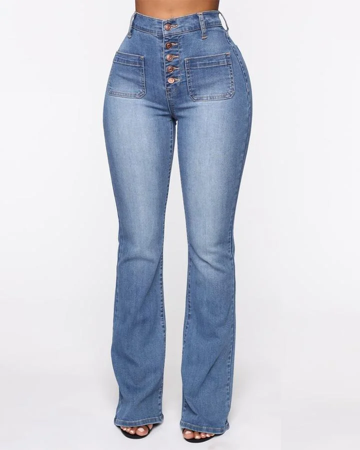 Button Fly Booty Shaping High Waist Flare Jeans