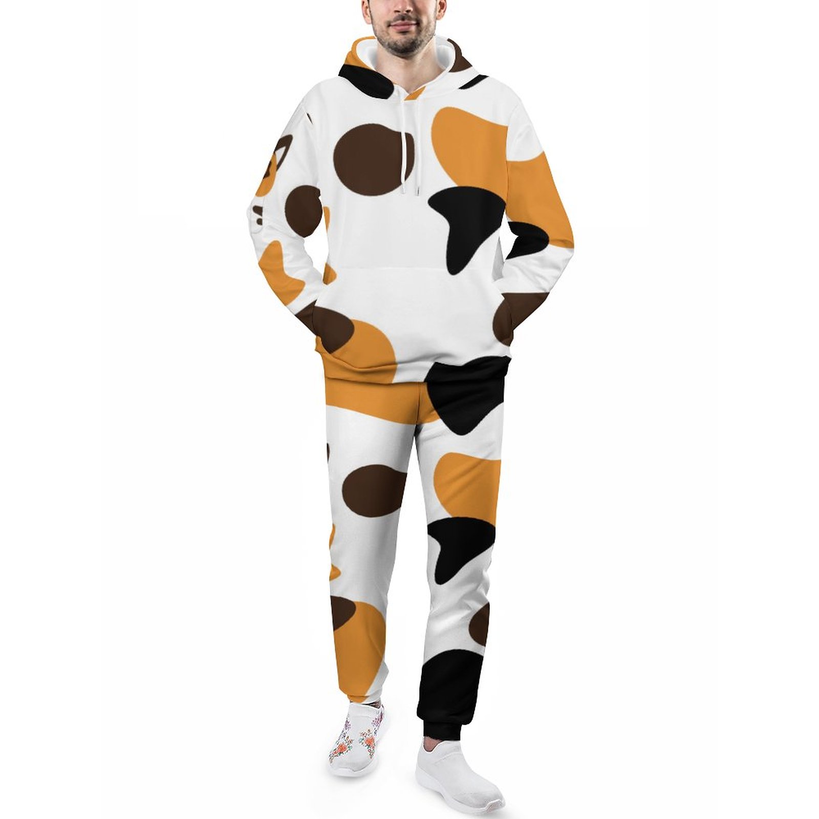 Cute Calico Cat Spotted Men's Sweatsuits Set Guys Streetwear Athletic Pullover And Sweatpants Suit Outfit S-5Xl
