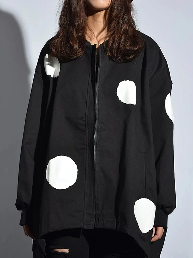 Nncharge Europe 2024 New Arrival Autumn Casual Women Polka Dot Print Stand Collar Coat Female Full Sleeve Loose Jacket LJT3848