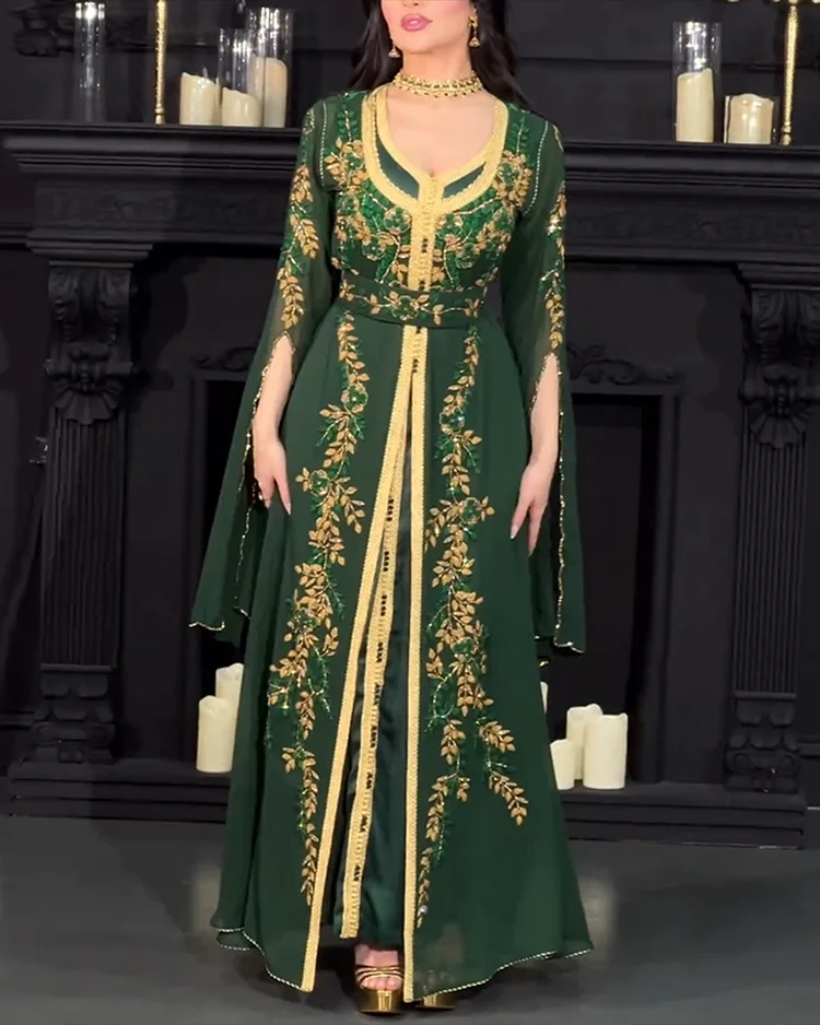 Women's Long Sleeve Embroidered Kaftan Dress
