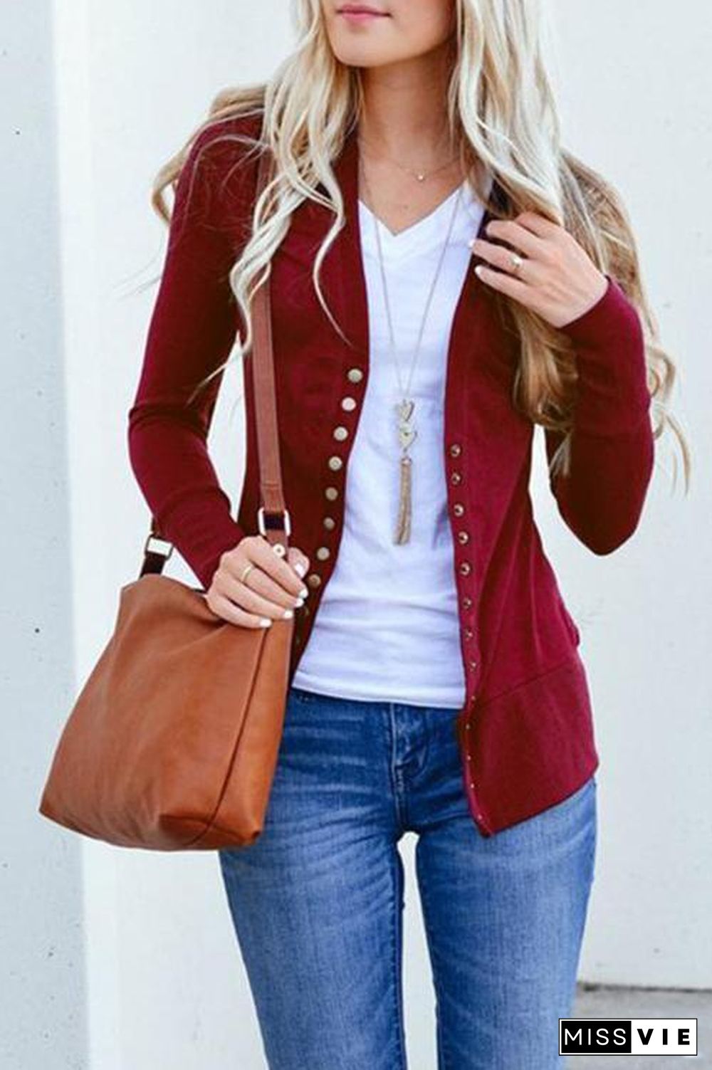 Design V-neck Long-sleeved Button Cardigan