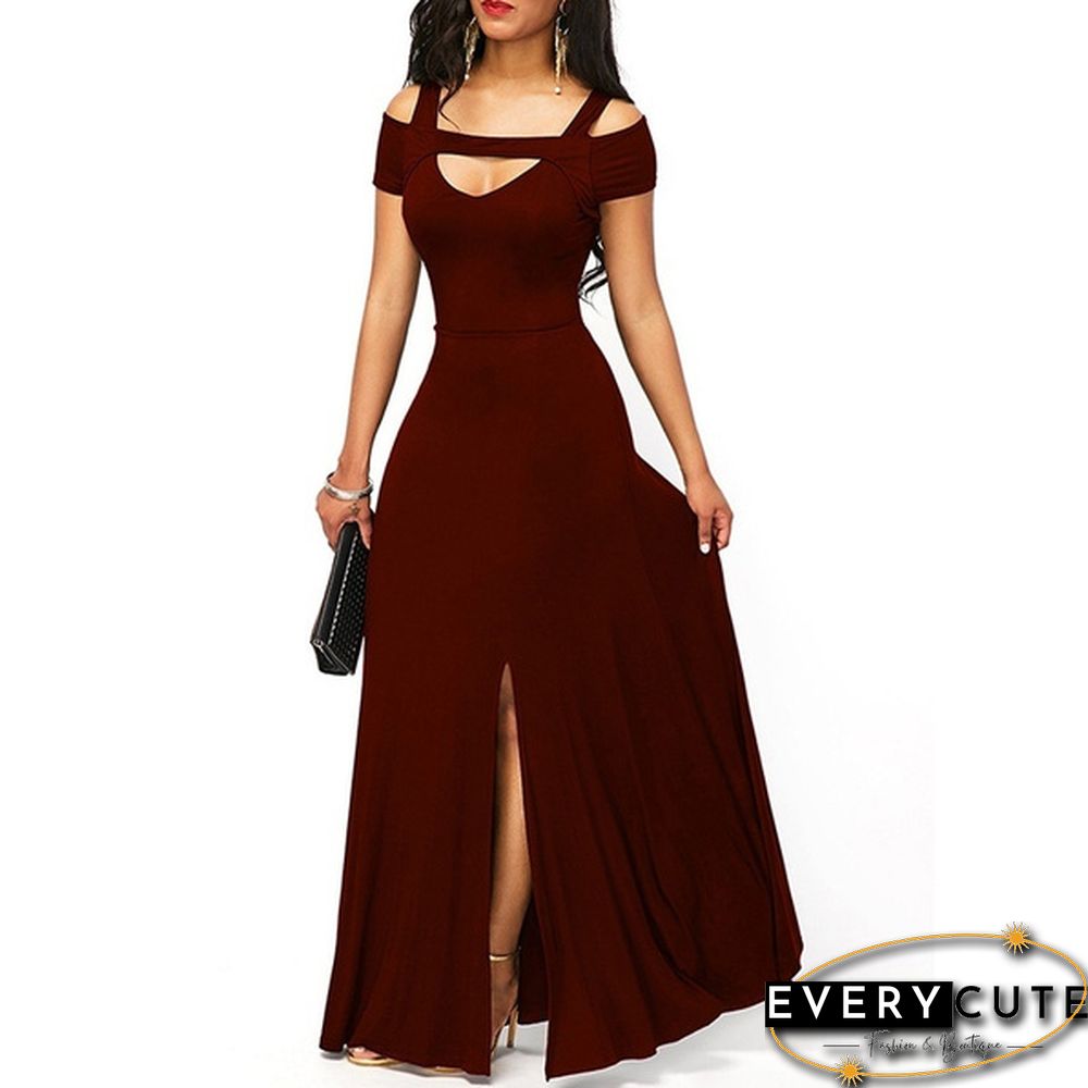 Womens Cold Shoulder V Neck Bodycon Prom Evening Club Maxi Long Dresses(3 Colors,S - 5XL)