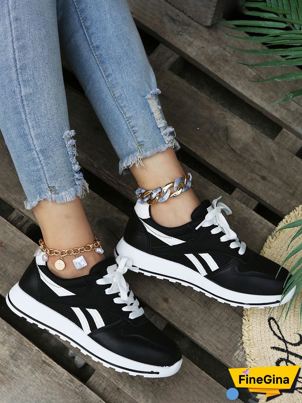 Color Block Sports All Season Split Joint Flat Heel Round Toe Fabric Fabric Lace-Up Sneakers for Women