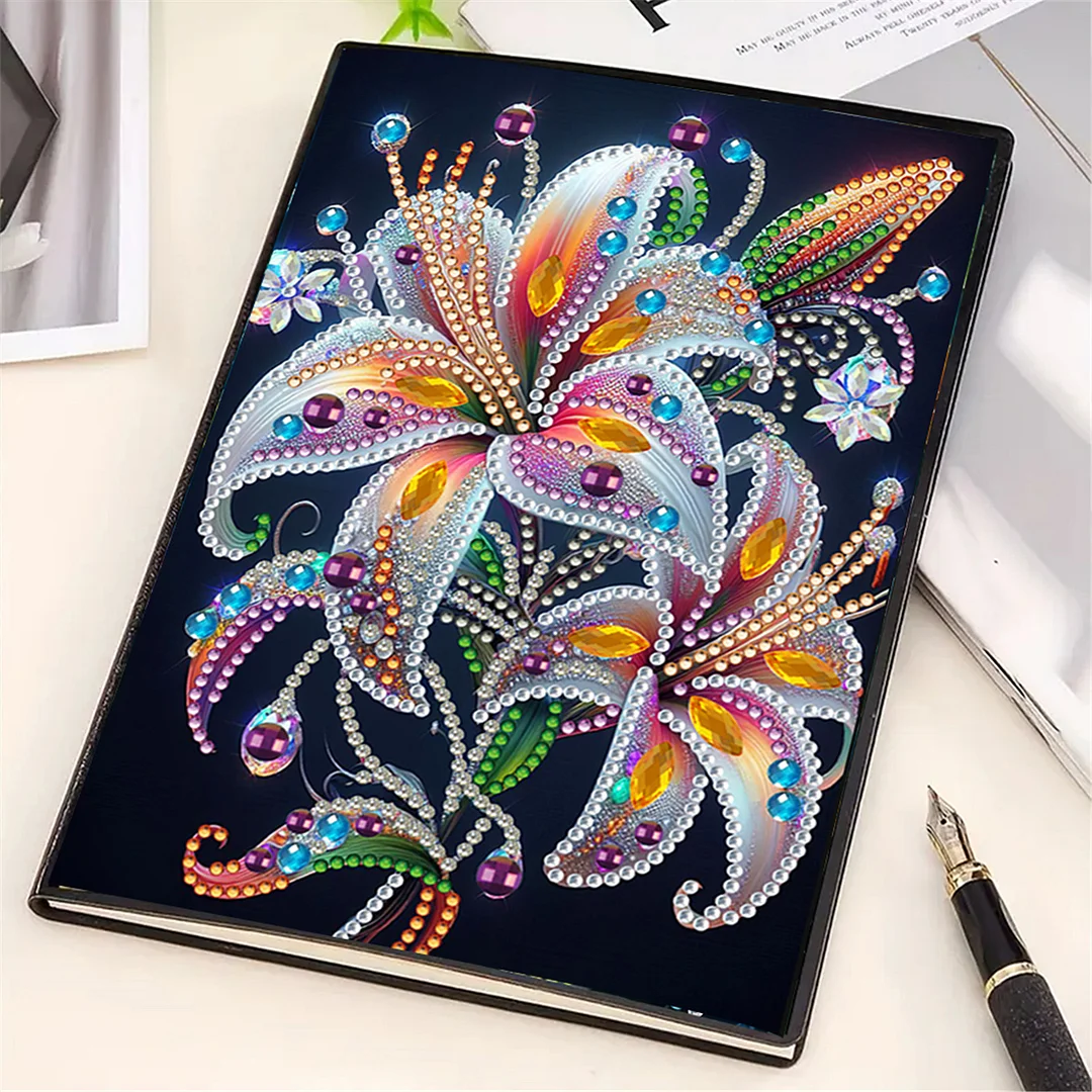DIY Flower Diamond Painting Journals Notebooks 50 Pages A5 No Lines Special Shaped Diamond Art Kits for Beginners Craft Lovers and Artists (Lily)