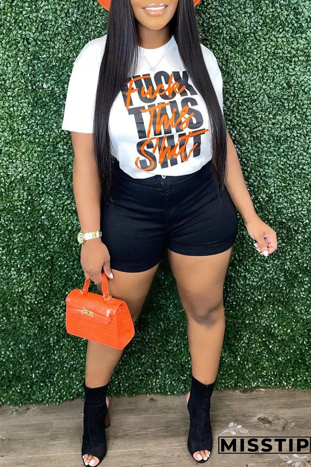 White Fashion Casual Letter Print Basic O Neck T-Shirts